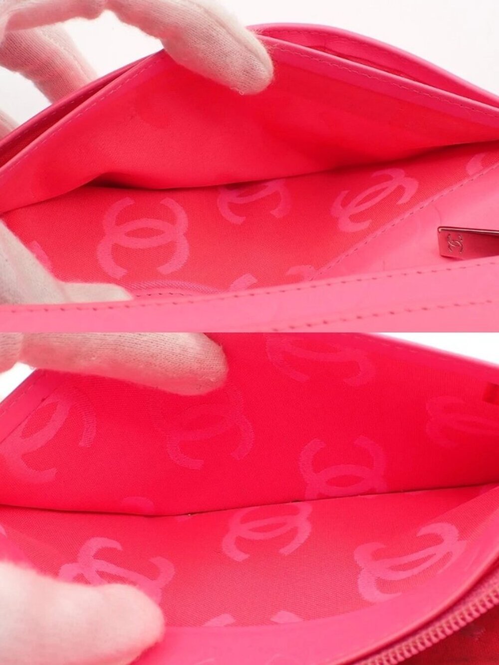 CHANEL CC Logo Cambon Long Bifold Wallet Purse Leather Black Pink Italy 33KC572 - Picture 9 of 14